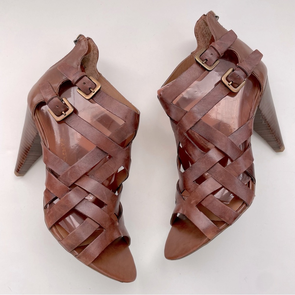 Franco Sarto BrownLeather Strappy Open-Toe‎ Heels Sandals